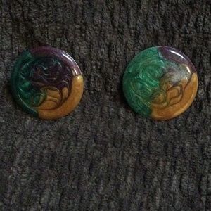 Vintage 80s metal paint swirl earrings